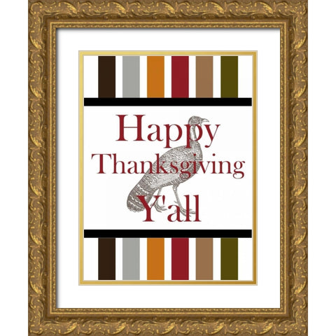 Happy Thanksgiving Yall Gold Ornate Wood Framed Art Print with Double Matting by Lewis, Sheldon