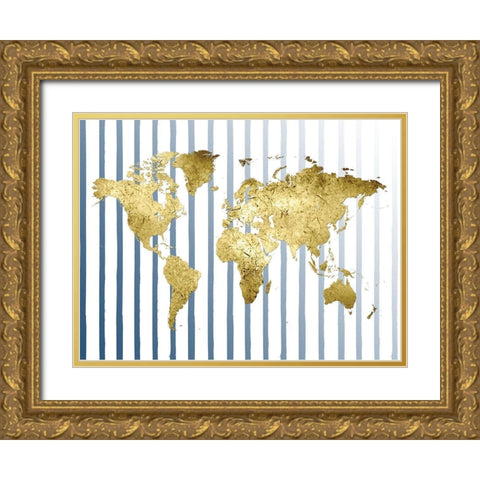 Striped Map Gold Ornate Wood Framed Art Print with Double Matting by Lewis, Sheldon