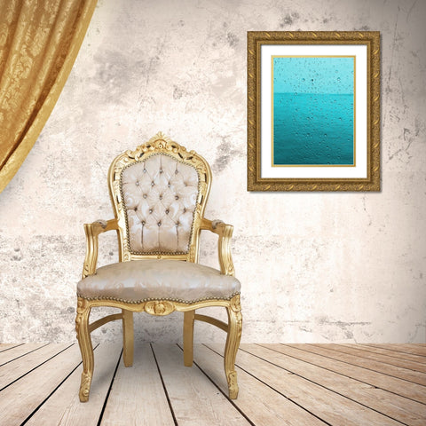 Teal Rain Drops Gold Ornate Wood Framed Art Print with Double Matting by Lewis, Sheldon
