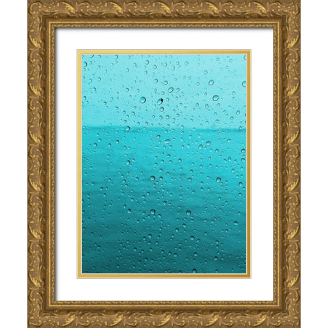 Teal Rain Drops Gold Ornate Wood Framed Art Print with Double Matting by Lewis, Sheldon