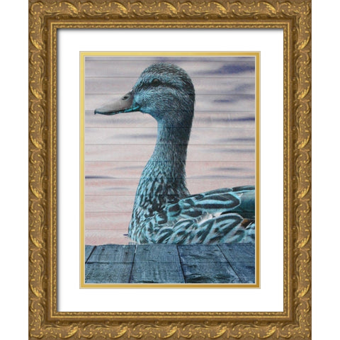 Aqua Duck Gold Ornate Wood Framed Art Print with Double Matting by Lewis, Sheldon