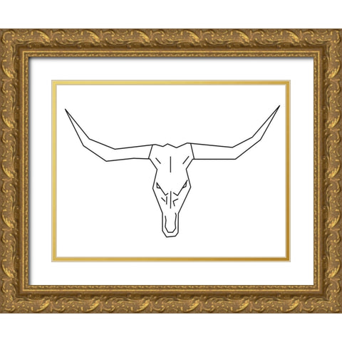 Bull Skull Gold Ornate Wood Framed Art Print with Double Matting by Lewis, Sheldon