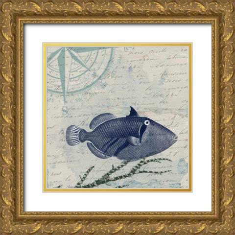 Calm Blue Ocean Gold Ornate Wood Framed Art Print with Double Matting by Lewis, Sheldon