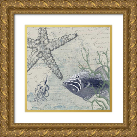 Blue Ocean Gold Ornate Wood Framed Art Print with Double Matting by Lewis, Sheldon