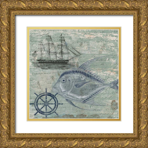 Deep Sea Blue Gold Ornate Wood Framed Art Print with Double Matting by Lewis, Sheldon