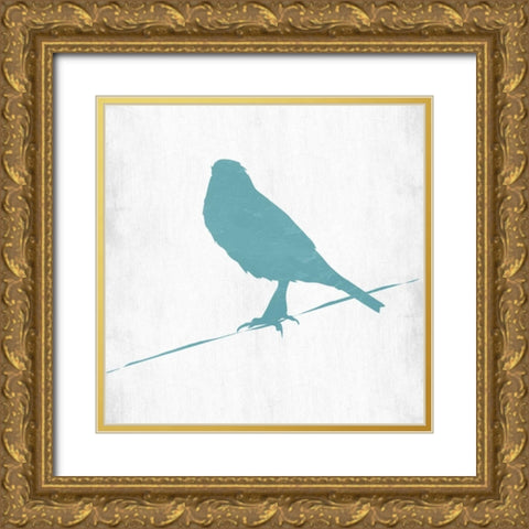 Little Spring Bird On Wire Gold Ornate Wood Framed Art Print with Double Matting by Lewis, Sheldon
