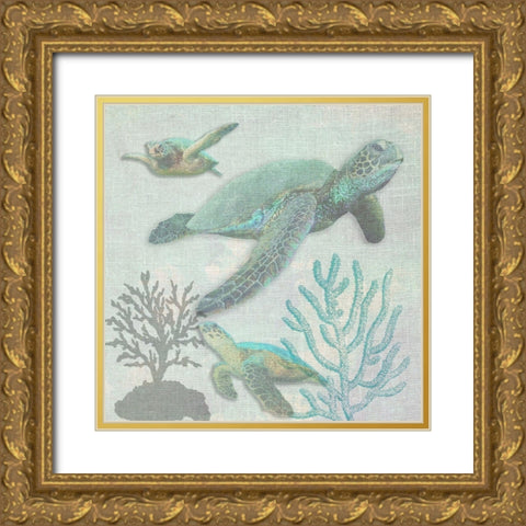 Turtles Gold Ornate Wood Framed Art Print with Double Matting by Lewis, Sheldon