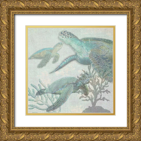 Turtles Gold Ornate Wood Framed Art Print with Double Matting by Lewis, Sheldon
