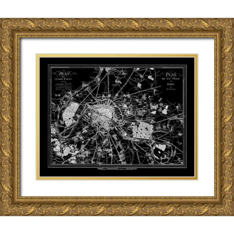 Paris Map 2 BW Gold Ornate Wood Framed Art Print with Double Matting by Carlson, Tina