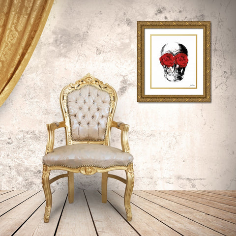 Flower Eyes Skull Gold Ornate Wood Framed Art Print with Double Matting by Carlson, Tina