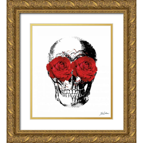 Flower Eyes Skull Gold Ornate Wood Framed Art Print with Double Matting by Carlson, Tina