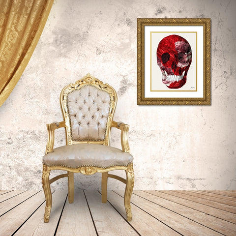 Skull With Roses Gold Ornate Wood Framed Art Print with Double Matting by Carlson, Tina