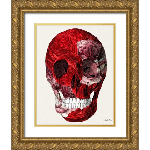 Skull With Roses Gold Ornate Wood Framed Art Print with Double Matting by Carlson, Tina