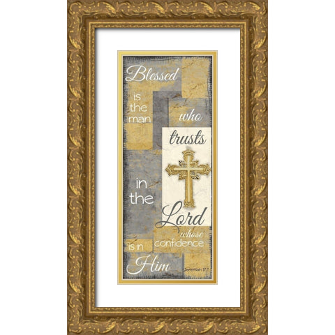 Blessed is the man grey gold Gold Ornate Wood Framed Art Print with Double Matting by Greene, Taylor