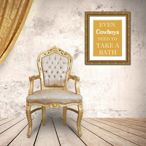 COWBOYS MUST BATHE Gold Ornate Wood Framed Art Print with Double Matting by Greene, Taylor