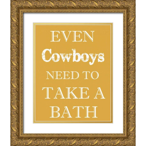 COWBOYS MUST BATHE Gold Ornate Wood Framed Art Print with Double Matting by Greene, Taylor
