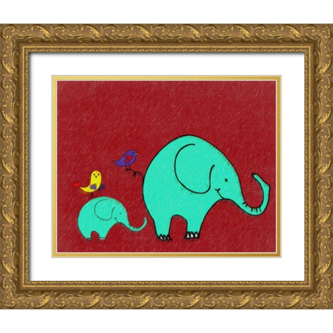 Whimsy Elephant II Gold Ornate Wood Framed Art Print with Double Matting by Greene, Taylor