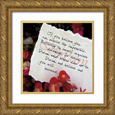 Red Flowers Gold Ornate Wood Framed Art Print with Double Matting by Greene, Taylor