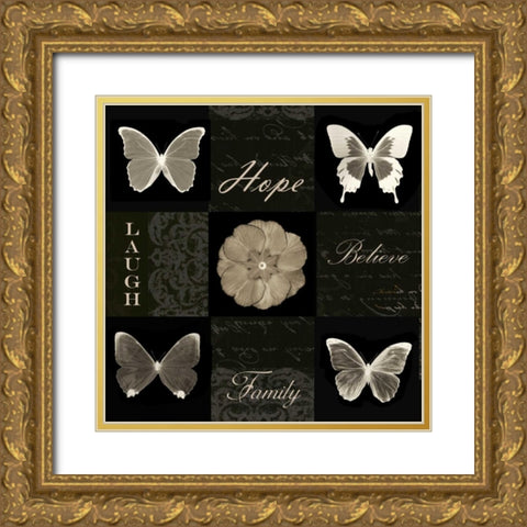 Sepia Floral 9 Patch A Gold Ornate Wood Framed Art Print with Double Matting by Greene, Taylor