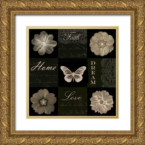 Sepia Floral 9 Patch I Gold Ornate Wood Framed Art Print with Double Matting by Greene, Taylor