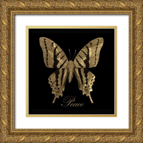 Peace Gold Butterfly Gold Ornate Wood Framed Art Print with Double Matting by Greene, Taylor