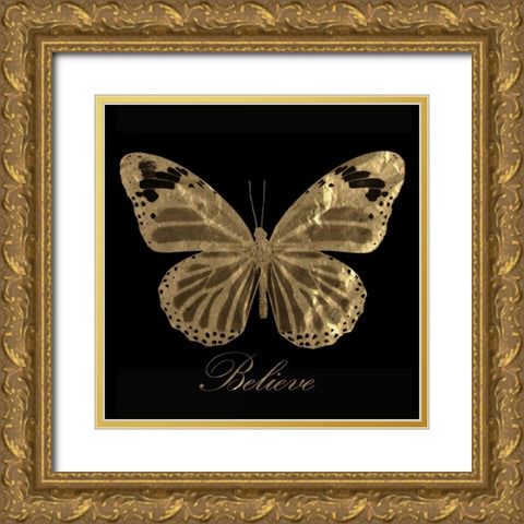 Believe Gold Butterfly Gold Ornate Wood Framed Art Print with Double Matting by Greene, Taylor