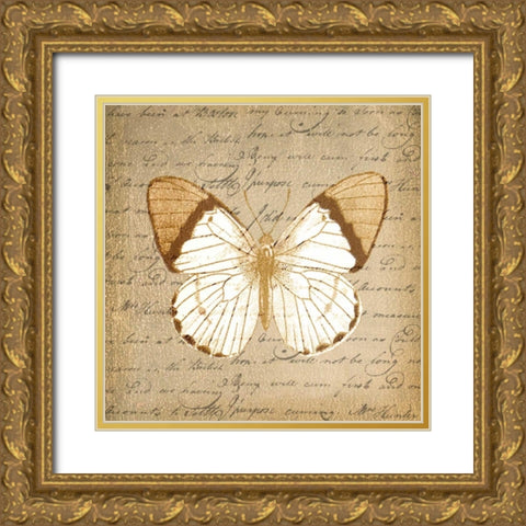 BUTTERFLY ON GOLD Gold Ornate Wood Framed Art Print with Double Matting by Greene, Taylor