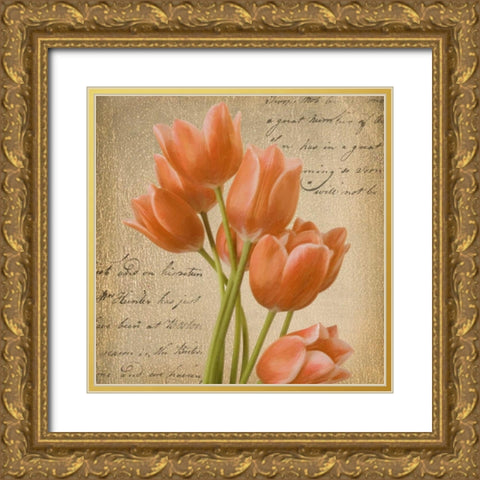 ORANGE TULIP I ON GOLD Gold Ornate Wood Framed Art Print with Double Matting by Greene, Taylor