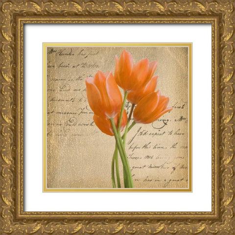 ORANGE TULIP II ON GOLD Gold Ornate Wood Framed Art Print with Double Matting by Greene, Taylor
