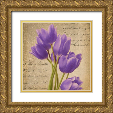 PURPLE TULIP I ON GOLD Gold Ornate Wood Framed Art Print with Double Matting by Greene, Taylor