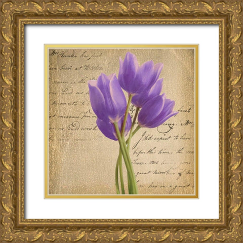 PURPLE TULIP II ON GOLD Gold Ornate Wood Framed Art Print with Double Matting by Greene, Taylor