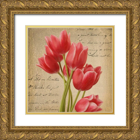 RED TULIP I ON GOLD Gold Ornate Wood Framed Art Print with Double Matting by Greene, Taylor