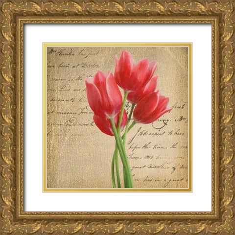 RED TULIP II ON GOLD Gold Ornate Wood Framed Art Print with Double Matting by Greene, Taylor