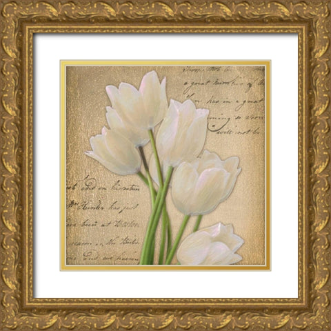 WHITE TULIP ON GOLD A Gold Ornate Wood Framed Art Print with Double Matting by Greene, Taylor