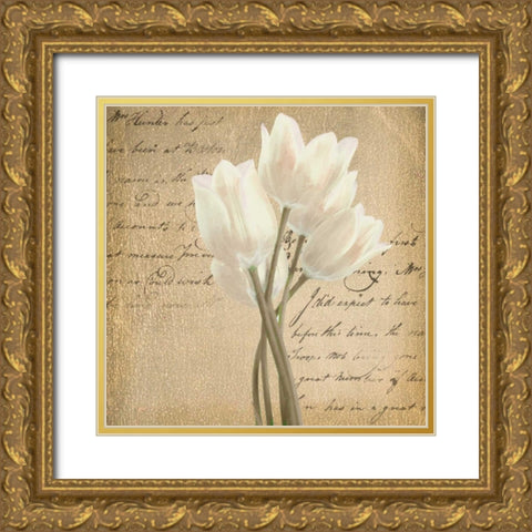 WHITE TULIP ON GOLD Gold Ornate Wood Framed Art Print with Double Matting by Greene, Taylor