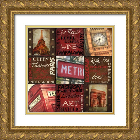 Travel 9 Patch Gold Ornate Wood Framed Art Print with Double Matting by Greene, Taylor