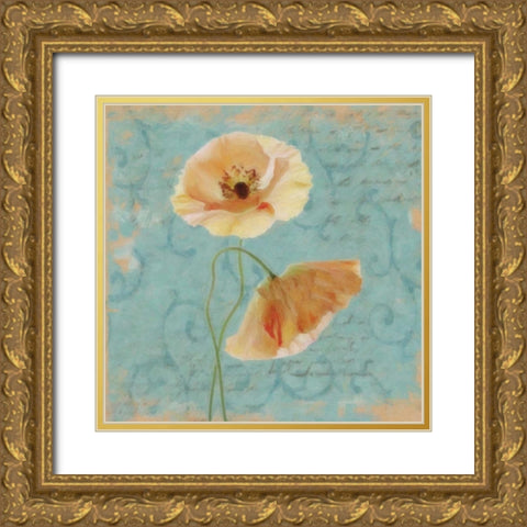 BLUE POPPY SCRIPT I Gold Ornate Wood Framed Art Print with Double Matting by Greene, Taylor