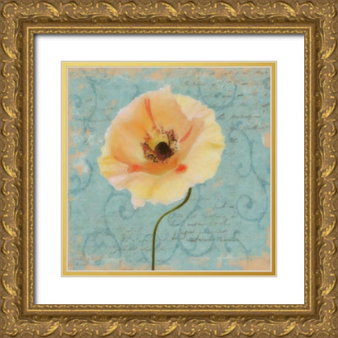 BLUE POPPY SCRIPT B1 Gold Ornate Wood Framed Art Print with Double Matting by Greene, Taylor