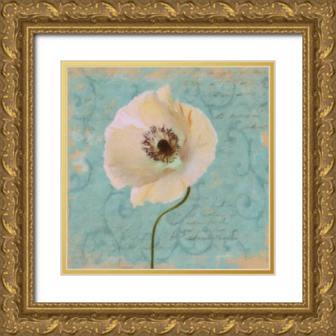 BLUE POPPY SCRIPT II Gold Ornate Wood Framed Art Print with Double Matting by Greene, Taylor