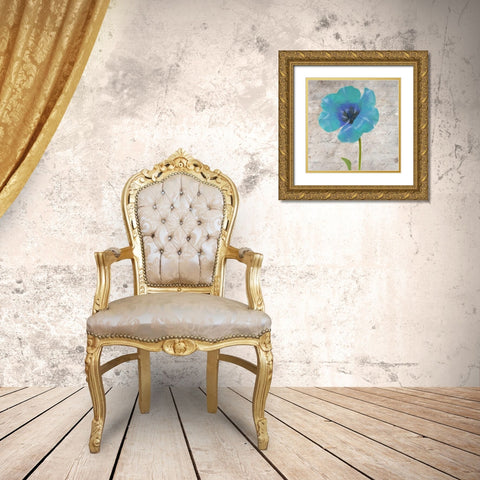 Blue Scripted Floral I Gold Ornate Wood Framed Art Print with Double Matting by Greene, Taylor