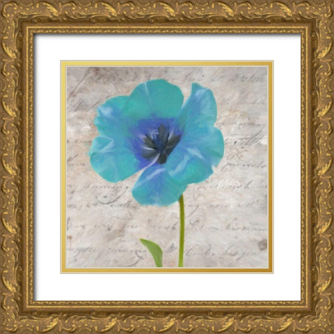 Blue Scripted Floral I Gold Ornate Wood Framed Art Print with Double Matting by Greene, Taylor