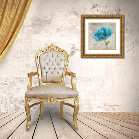 Blue Scripted Floral II Gold Ornate Wood Framed Art Print with Double Matting by Greene, Taylor