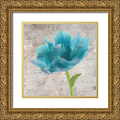 Blue Scripted Floral II Gold Ornate Wood Framed Art Print with Double Matting by Greene, Taylor
