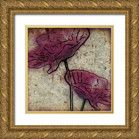 Plum Floral On Silver Gold Ornate Wood Framed Art Print with Double Matting by Greene, Taylor