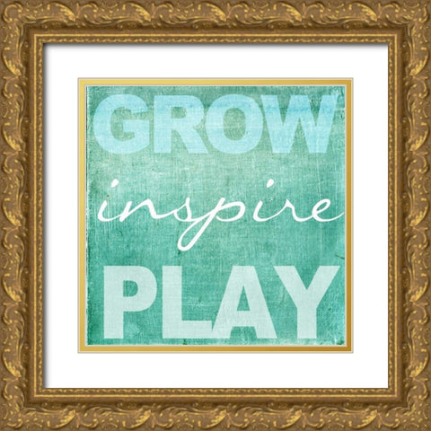 Grow Inspire Play Aqua Gold Ornate Wood Framed Art Print with Double Matting by Greene, Taylor