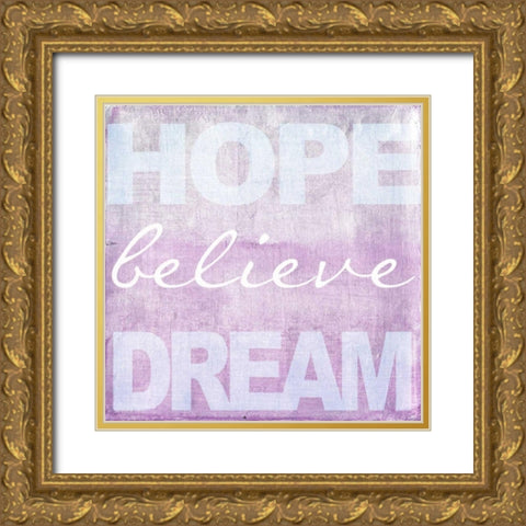 Hope Believe Dream Plum Gold Ornate Wood Framed Art Print with Double Matting by Greene, Taylor