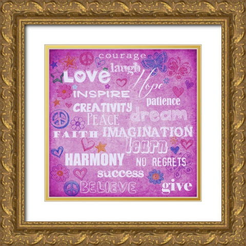 Courage Laugh Pink Gold Ornate Wood Framed Art Print with Double Matting by Greene, Taylor