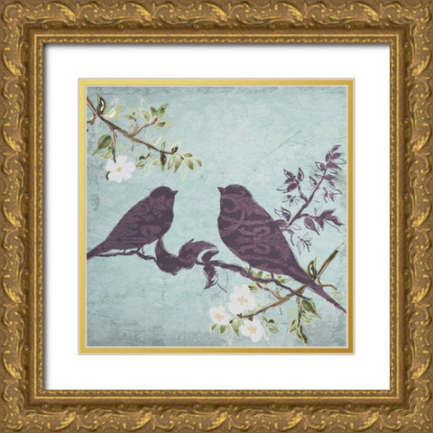 Floral Bird Triptych Gold Ornate Wood Framed Art Print with Double Matting by Greene, Taylor