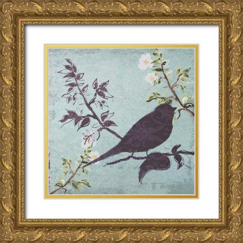 Floral Bird Triptych Gold Ornate Wood Framed Art Print with Double Matting by Greene, Taylor