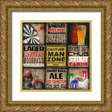 CAUTION MAN ZONE Gold Ornate Wood Framed Art Print with Double Matting by Greene, Taylor